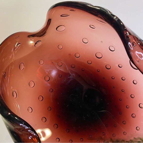 Vintage Czech or Italian Smoky Amethyst Bubble Art Glass Bowl Ashtray - Picture 10 of 14